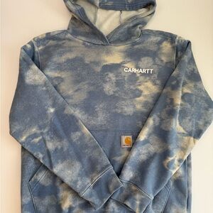 Carhartt Hoodie Youth Blue and Cream Tie Dye Clouds Pullover Size Large 14/16